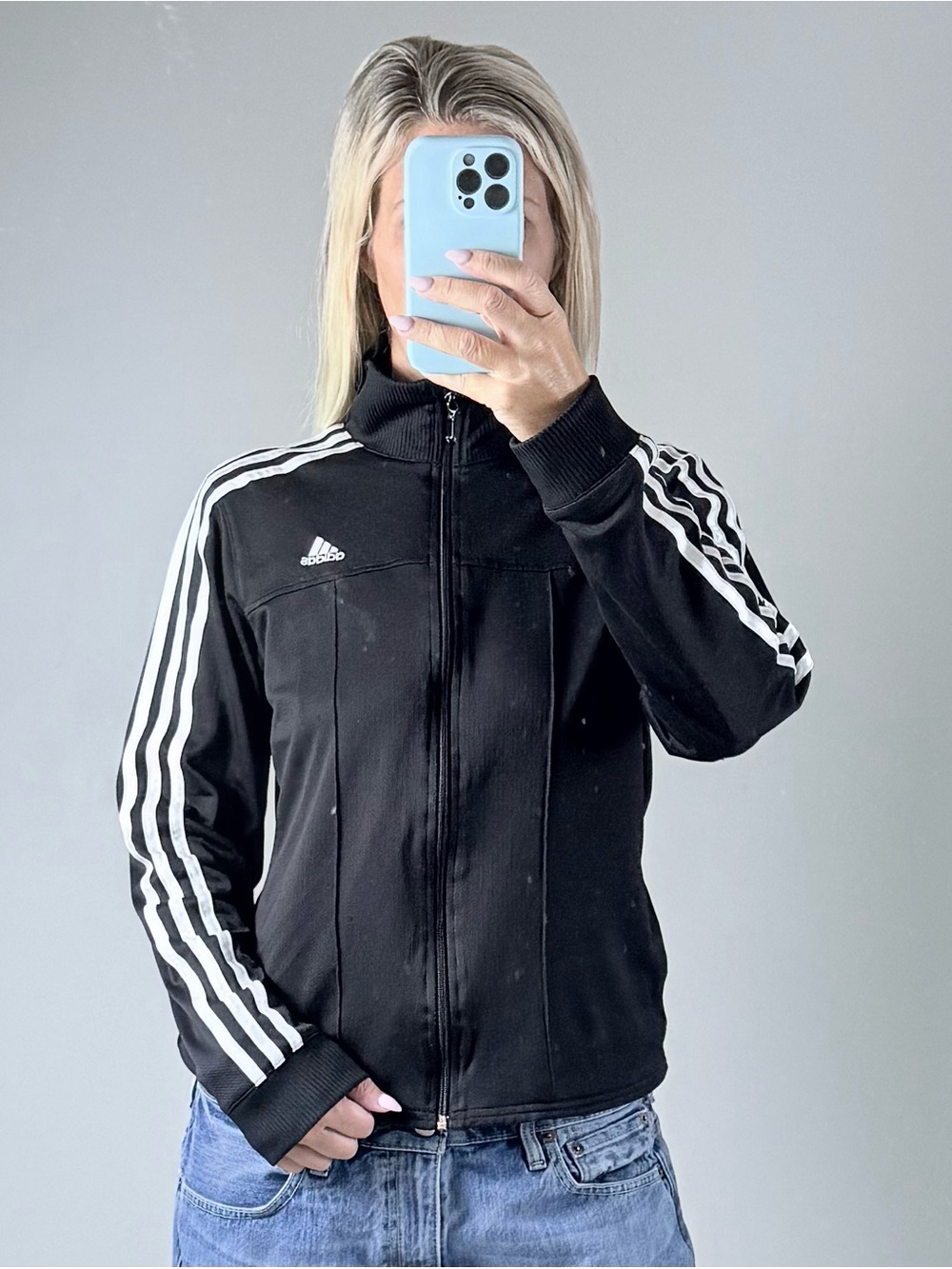 Vintage Y2K adidas Black fitted track Jacket with White Three-Stripes